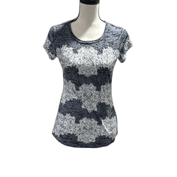INC burnout tee with Lacey pattern and rhinestones - Picture 1 of 4